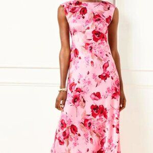 Talbots Pink Floral Satin Midi Dress